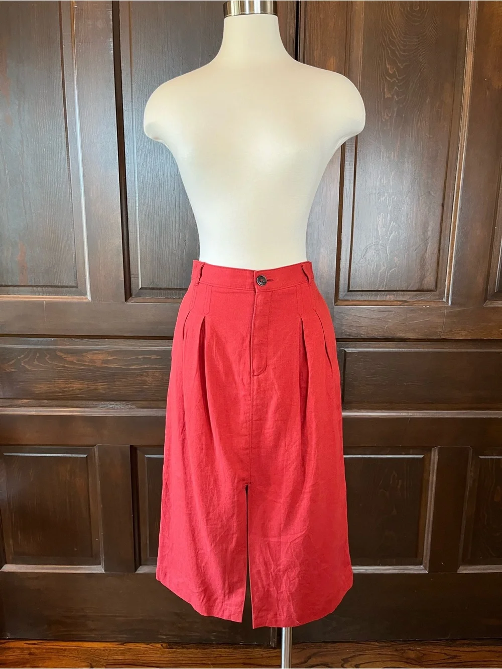 Banana Republic Embers Linen Blend Midi Skirt Pleated Pencil Rust Red Size 6